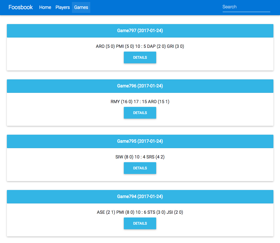 Screenshot listing games